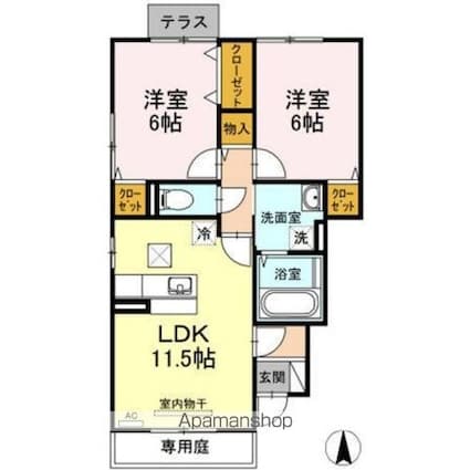 ウィット北久米　Ａ棟[2LDK/57.1m2]の間取図