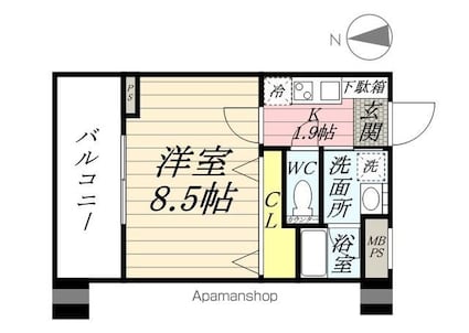 スカイレジデンス中落合[1K/26.25m2]の間取図