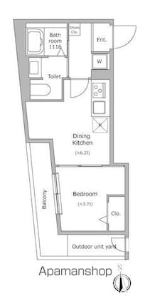 グローリオシェルト池袋本町[1DK/27.27m2]の間取図