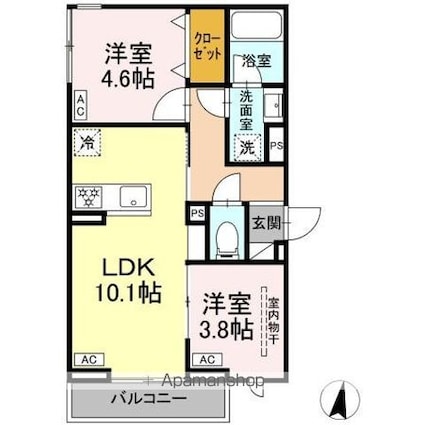 セレスティア中台ＩＩ[2LDK/43.96m2]の間取図