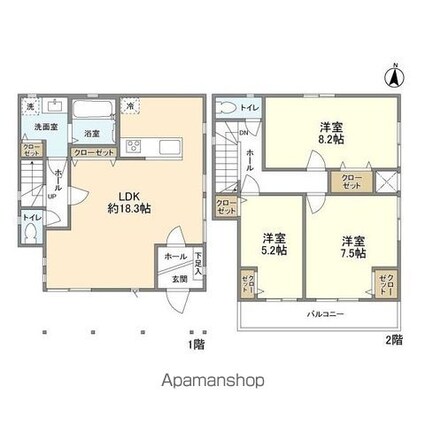 碑文谷１丁目貸家[3LDK/94.66m2]の間取図