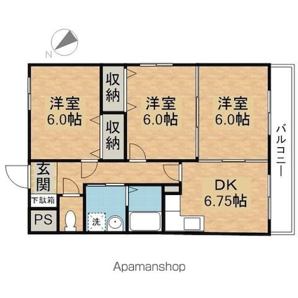 滋賀県甲賀市水口町的場[3DK/56.07m2]の間取図