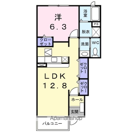 グランドゥール・アサマ　Ｂ[1LDK/46.49m2]の間取図