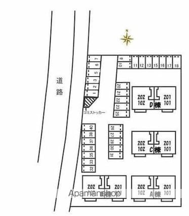 パインテイル　Ａ・Ｂ・Ｃ・Ｄ棟[2LDK/58.54m2]の配置図