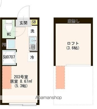東京都練馬区上石神井２丁目[1R/12.07m2]の間取図