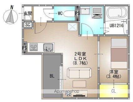 ＲＥＧＡＬＥＳＴ　庭瀬Ⅰ[1LDK/30.77m2]の間取図