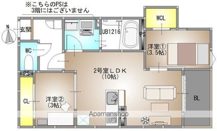 岡山県岡山市北区青江３丁目[2LDK/40.78m2]の間取図