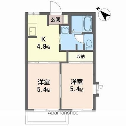 フォーブル加賀野[2K/35m2]の間取図