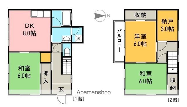 とさでん交通後免線 領石通駅 徒歩7分 2階建 築32年の間取り写真