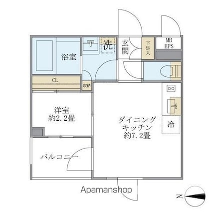 Ｌａ　Ｐｅｒｌａ　Ｎａｋａｎｏ[1DK/25m2]の間取図
