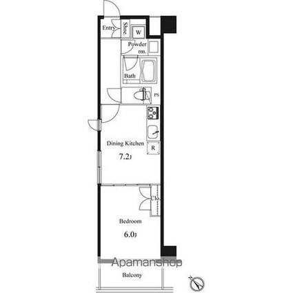 プライマル小石川[1DK/34.8m2]の間取図