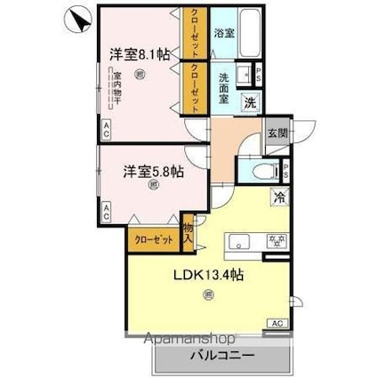 ＤーＲＯＯＭ吉身[2LDK/63.84m2]の間取図