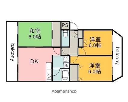 ハイネス八幡[3DK/58.84m2]の間取図