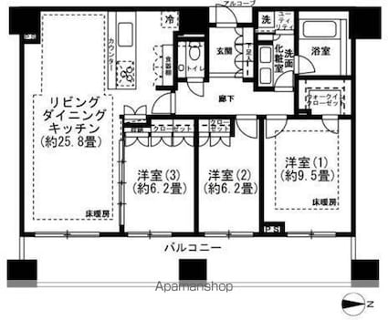 コンシェリア西新宿タワーズウエスト[3LDK/106.96m2]の間取図