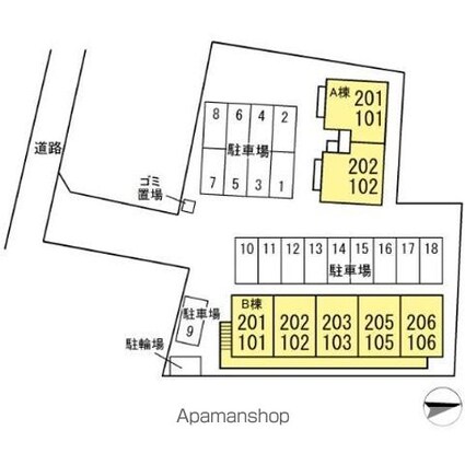 マノワールＫ　Ａ・Ｂ[1LDK/45.45m2]の配置図