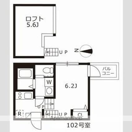 サダルスウド[1K/20.48m2]の間取図