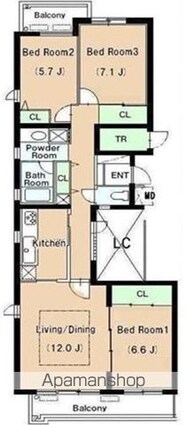 リュゼ経堂[3LDK/86.48m2]の間取図