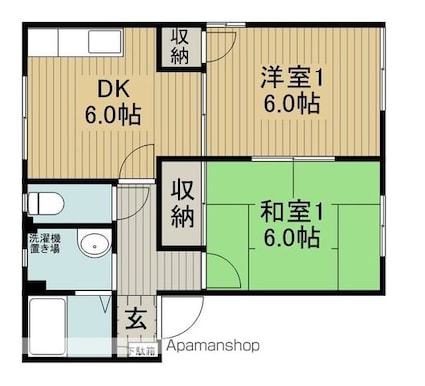 フレグランスヤマオＢ棟[2DK/43.75m2]の間取図
