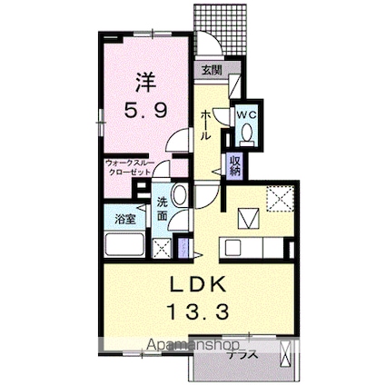 エルヴィータ　Ｂ[1LDK/47.75m2]の間取図