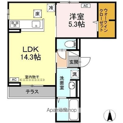 セレスティア開成　Ａ棟[1LDK/48.05m2]の間取図