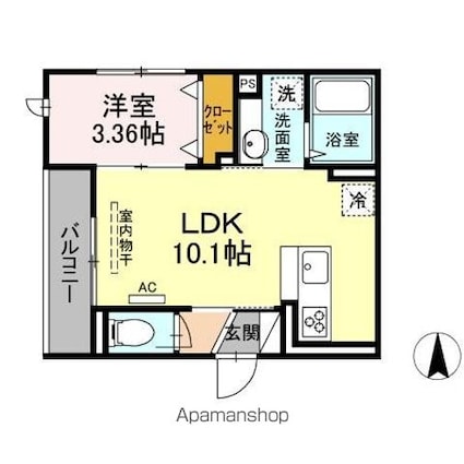 エクセリア田柄[1LDK/31.98m2]の間取図