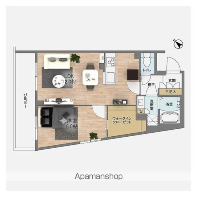 ウェルスクエア中目黒Ⅱ[1LDK/43.34m2]の間取図