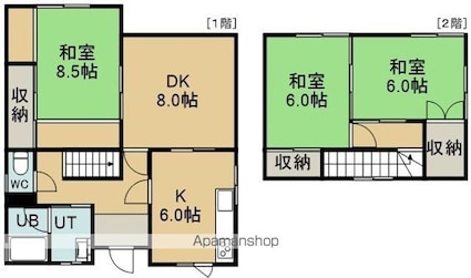 本通３丁目１４番貸家[3LDK/85.96m2]の間取図