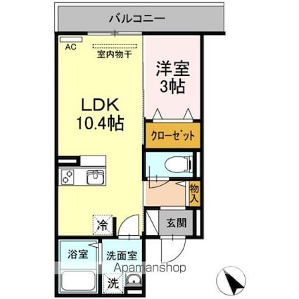 サンモール東川口　Ａ棟[1LDK/34.44m2]の間取図
