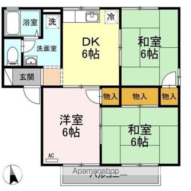 ハッピー・ユー　Ａ棟[3DK/53.59m2]の間取図
