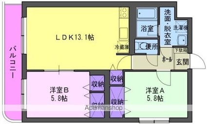 アリエスＫ[2LDK/56.7m2]の間取図
