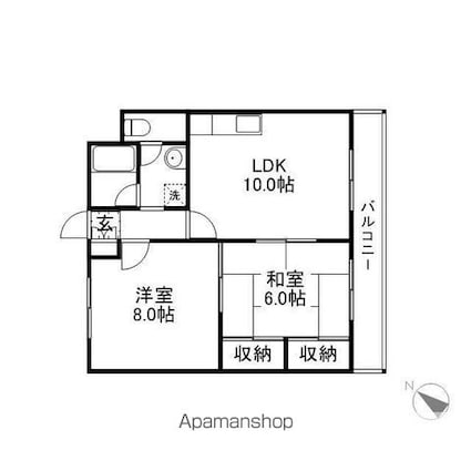 トップペアー福甚Ｎｏ．２[2LDK/52.8m2]の間取図