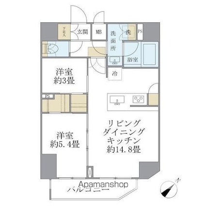 アジールコート町屋[2LDK/52.96m2]の間取図