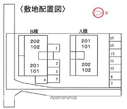 サンガーデン余戸　Ｂ棟[2LDK/52.84m2]の配置図