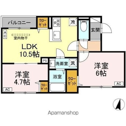 東京都中野区若宮１丁目[2LDK/48.02m2]の間取図