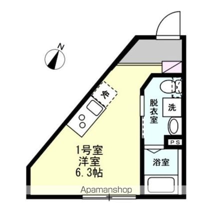神奈川県横浜市神奈川区大口通[1R/18.6m2]の間取図
