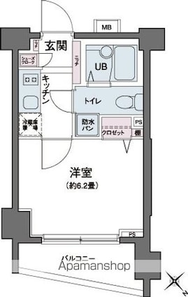 エコロジー都立大学レジデンス[1K/20.16m2]の間取図