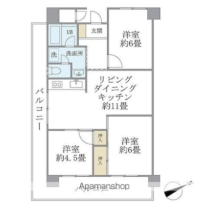 シャルム・Ｋ・カーサ[3LDK/61.38m2]の間取図