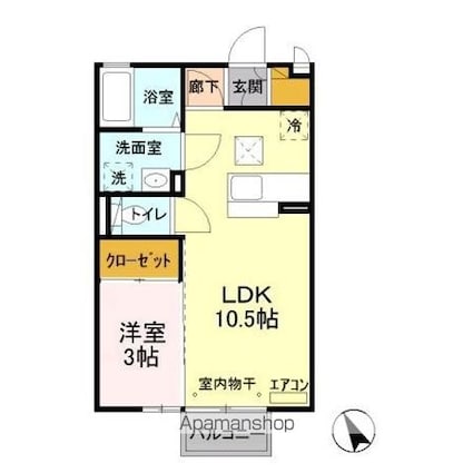 グレイス自由ヶ丘[1LDK/33.39m2]の間取図