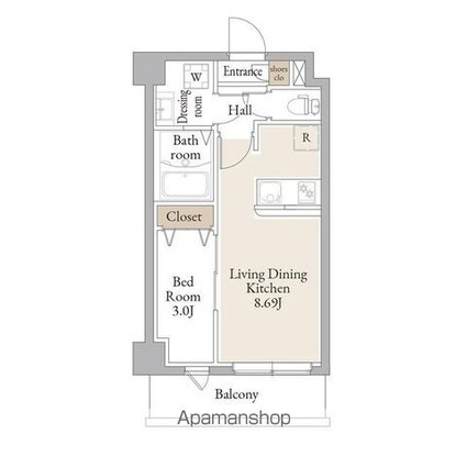 アルファコートお花茶屋Ⅱ[1LDK/28.83m2]の間取図