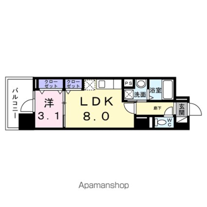 フェルデタワー[1LDK/31.94m2]の間取図