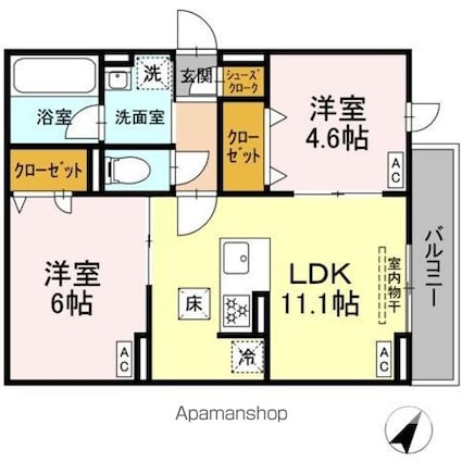 セレスティア細田Ａ[2LDK/49.63m2]の間取図