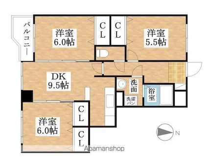 グレースハイツ岩崎[3DK/60.78m2]の間取図