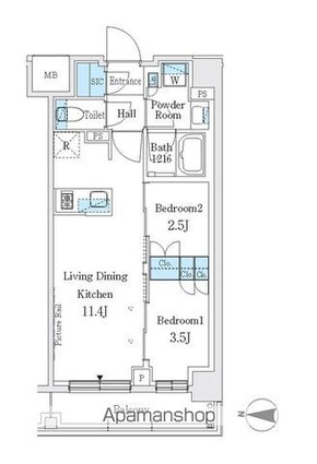 Ｊ．ＧＲＡＮ　Ｃｏｕｒｔ　品川西大井ＥＡＳＴ[2LDK/41.06m2]の間取図