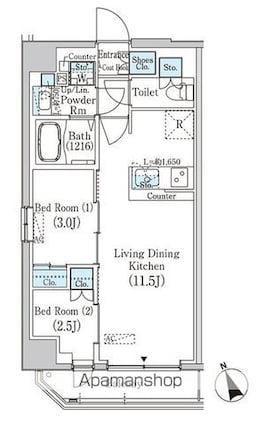 浅草蔵前レジデンス[2LDK/40.22m2]の間取図