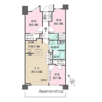 ザ・パークハウス鷺沼[3LDK/73.68m2]の間取図