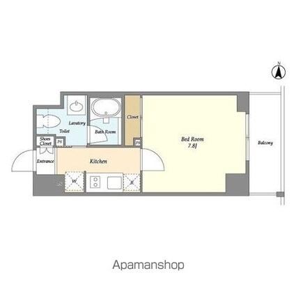 バウスフラッツ住吉[1K/25.34m2]の間取図