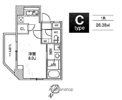 東京都豊島区巣鴨１丁目[1R/26.38m2]の間取図