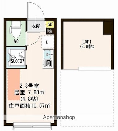東京都杉並区宮前４丁目[1R/10.57m2]の間取図