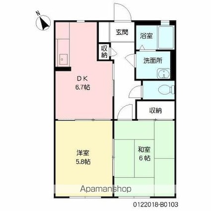 シャーメゾン城元　Ｂ棟[2DK/44.33m2]の間取図