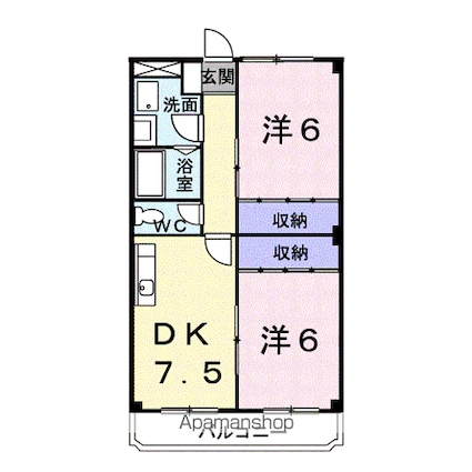 ビューセジュールＫ[2DK/47.83m2]の間取図